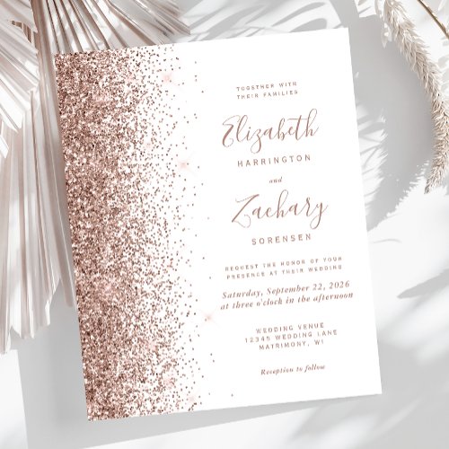 Budget White Rose Gold Glitter Wedding Invite