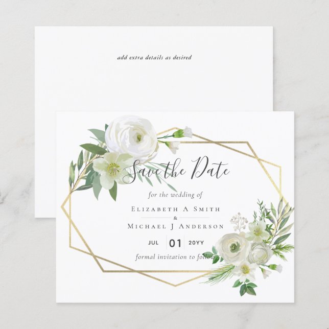 BUDGET White Rose Greenery Gold Wedding (Front/Back)