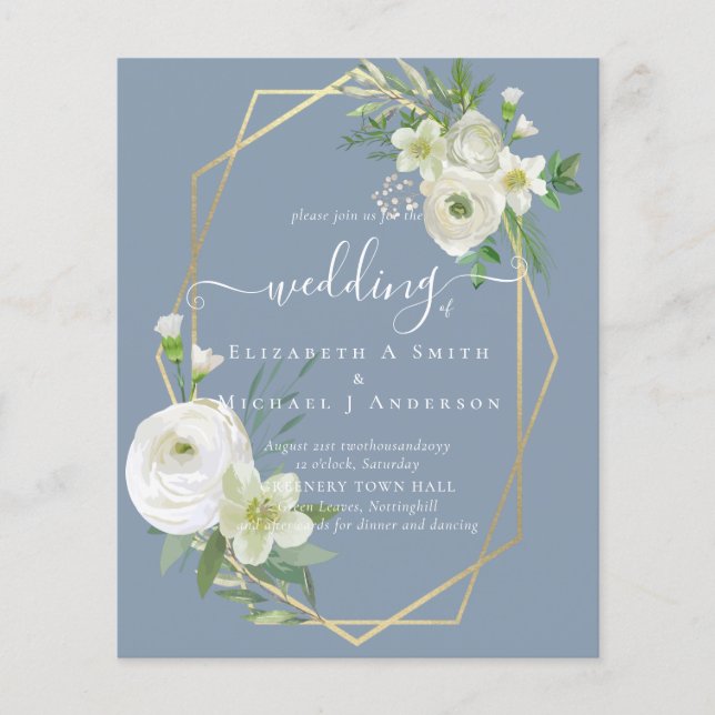 BUDGET White Rose Greenery Gold Wedding (Front)
