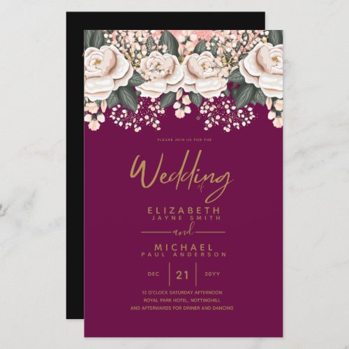 Budget White Roses Botanical Wedding Invites A9