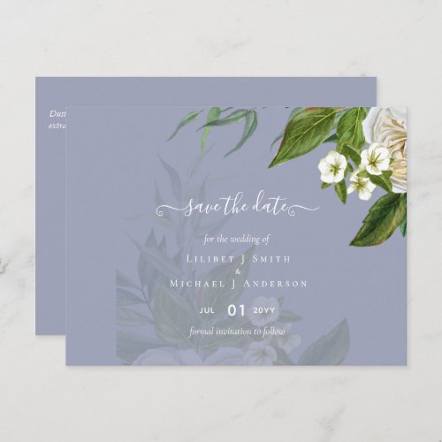 Budget White Roses Dusty Blue Wedding Postcard