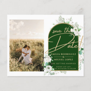Budget White Roses Green Wedding Save the Date Flyer
