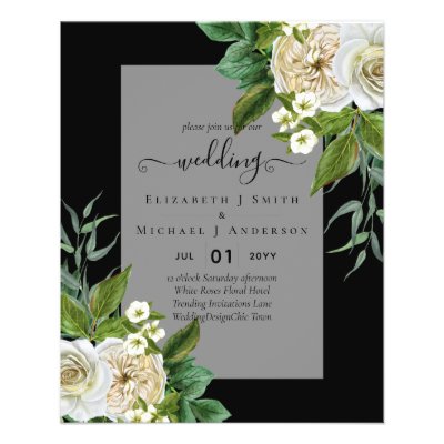 BUDGET WHITE ROSES Invitations WEDDING CHIC Flyer