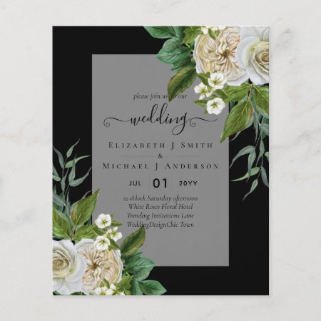 BUDGET WHITE ROSES Invitations WEDDING CHIC Flyer