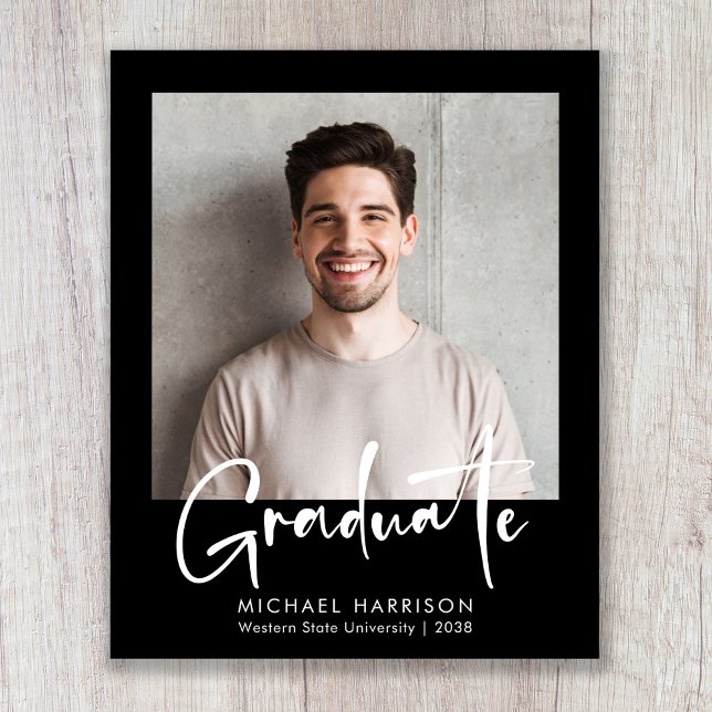 Budget White Script Photo Graduation Announcement (Budget White Script Photo Graduation Announcement)