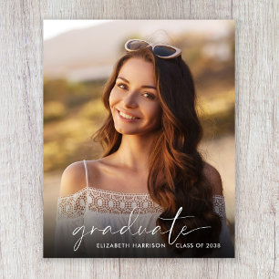 Budget White Script Photo Graduation Announcement