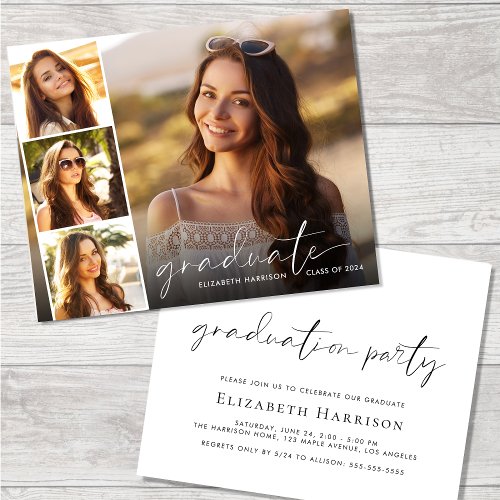 Budget White Script Photo Graduation Party Invite