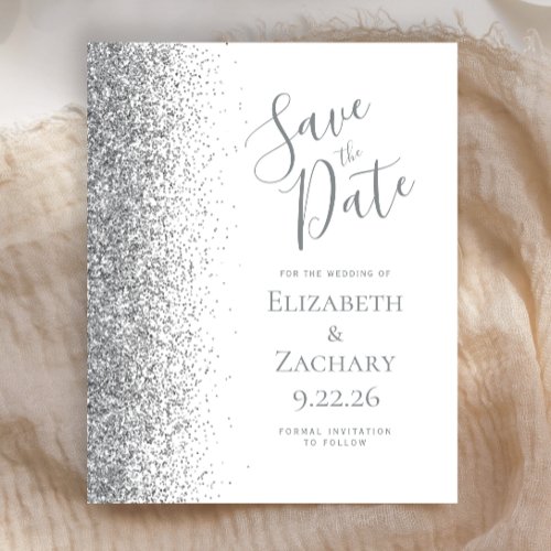 Budget White Silver Save the Date Card