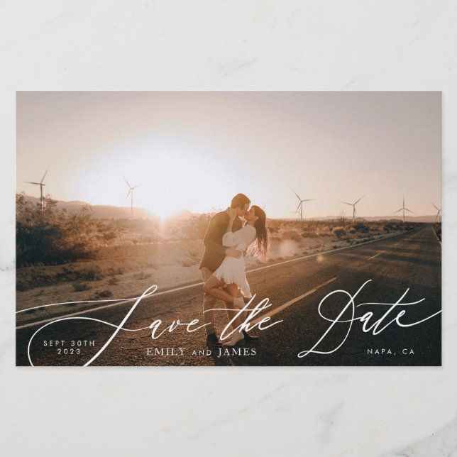 Budget White Simple Photo Wedding Save The Date (Front)