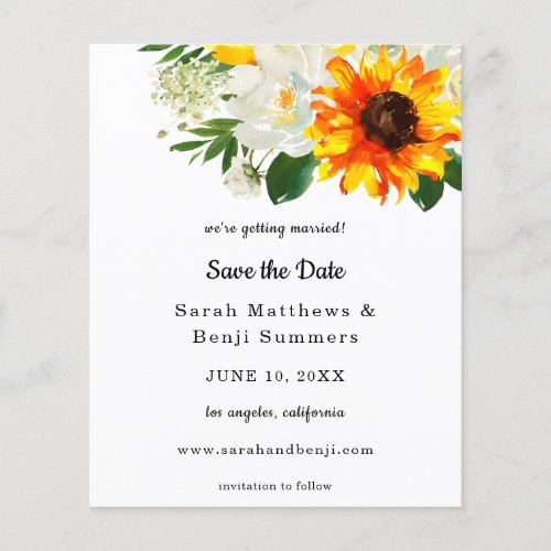 Budget White Sunflower  Whi Floral Save the Date Flyer