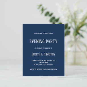 Budget White Text Navy Blue Evening Party Invite