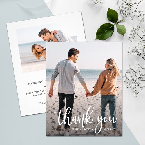 Budget White Text Wedding Photo Thank You Flyer