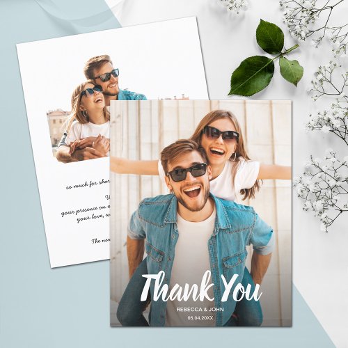 Budget White Text Wedding Photo Thank You Note Flyer