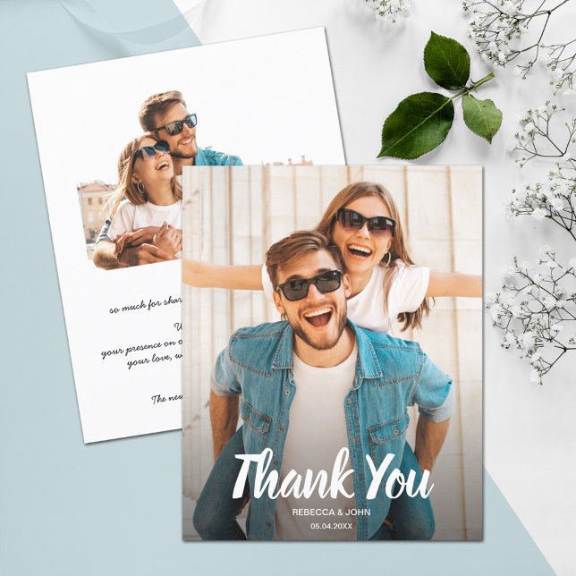 Budget White Text Wedding Photo Thank You Note Flyer (Thank yous printed on affordable THIN 80 lb flyer paper, heavier papers available in our collection.)