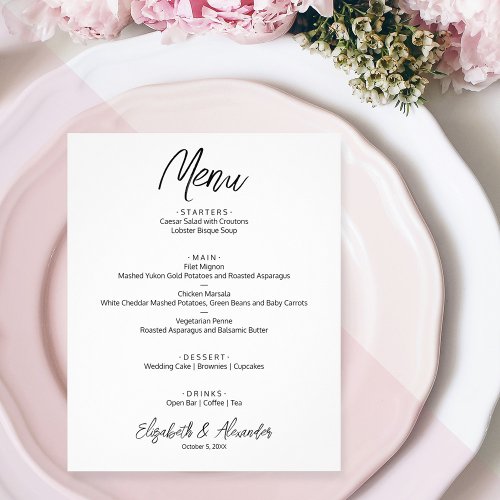 Budget White Wedding Menu Flyer