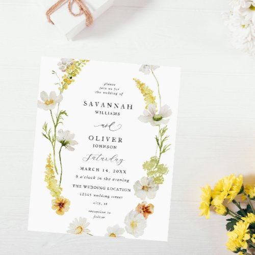 Budget White  Yellow Floral Wedding  Flyer