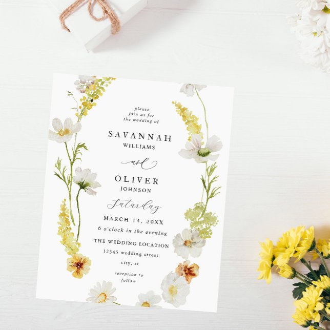 Budget White & Yellow Floral Wedding  Flyer (Creator Uploaded)