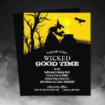 Budget Wicked Witch Halloween Invitations Flyer<br><div class="desc">Small 4.5" x 5.6" affordable paper flyers feature a wicked witch and her cauldron, a black bat, picket fence and bare tree branches silhouetted against a spooky sky. Printed on value 80 lb semi-gloss cardstock available in 3 sizes. **NO ENVELOPES INCLUDED - buy 5" x 7" if needed. Be sure...</div>