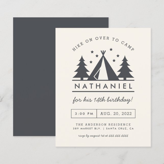 Budget Wigwam in the Woods Birthday Camp Party (Front/Back)