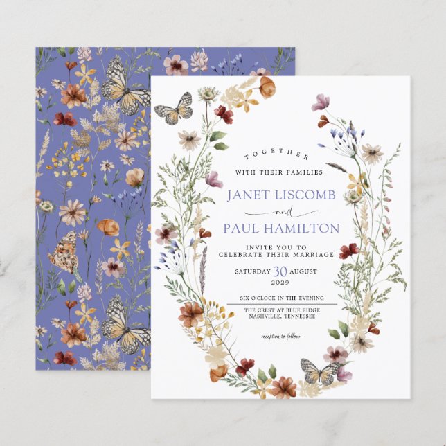 Budget - Wild Flowers Floral Wedding Invitation (Front/Back)
