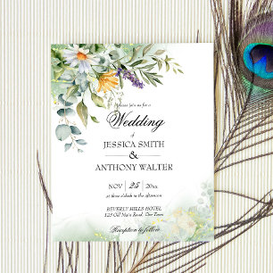 Budget wild flowers greenery floral wedding invite