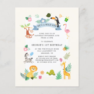 Budget Wild One Animals 1st Birthday Invitation