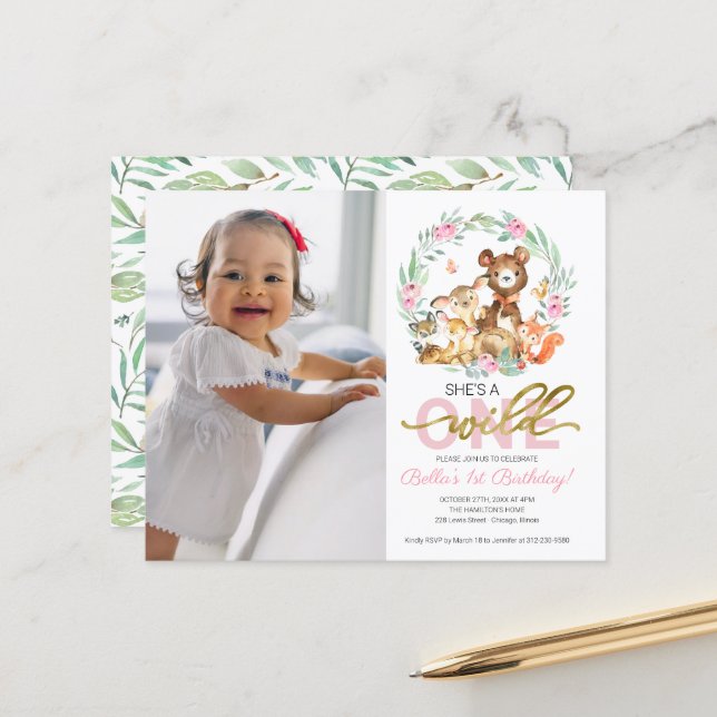 Budget  Wild One Birthday Invitations With Photo (Front/Back In Situ)