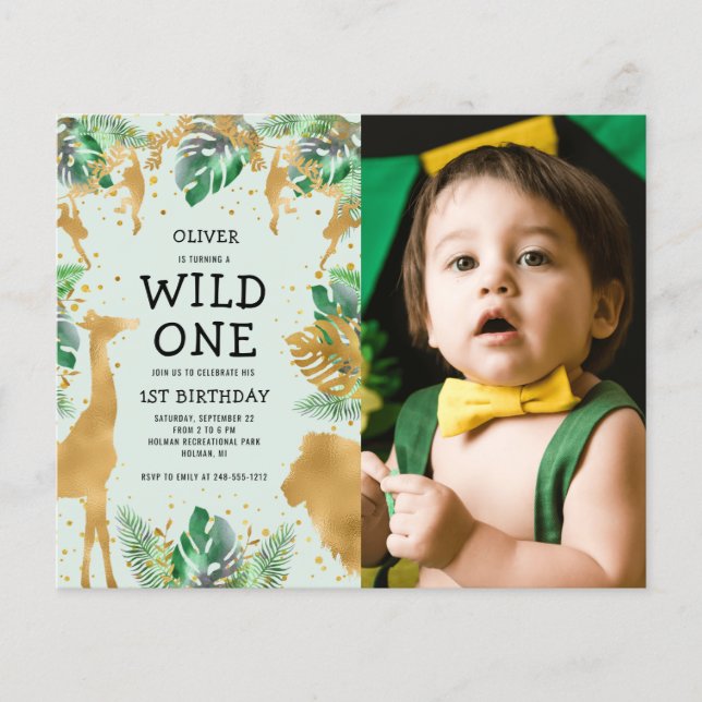 Budget Wild One Photo Green Gold Birthday (Front)
