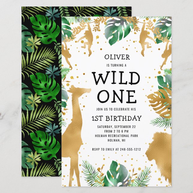 Budget Wild One Safari 1st Birthday Invitation (Front/Back)