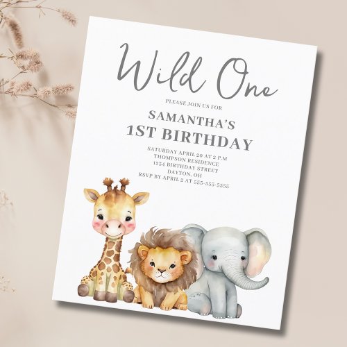 Budget Wild One Safari 1st Birthday Invitation