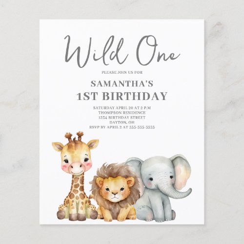 Budget Wild One Safari 1st Birthday Invitation Flyer