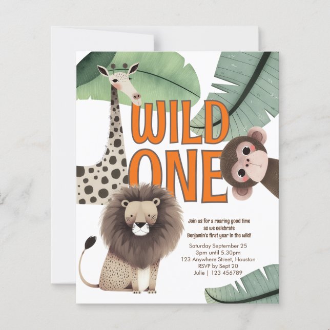 Budget Wild One Safari Animals 1st Birthday Party (Front)