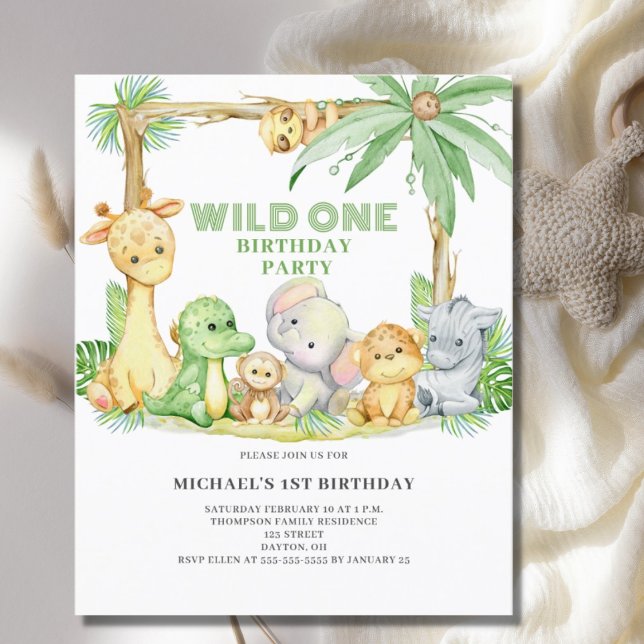 Budget Wild One Safari Animals Birthday Invitation (Creator Uploaded)