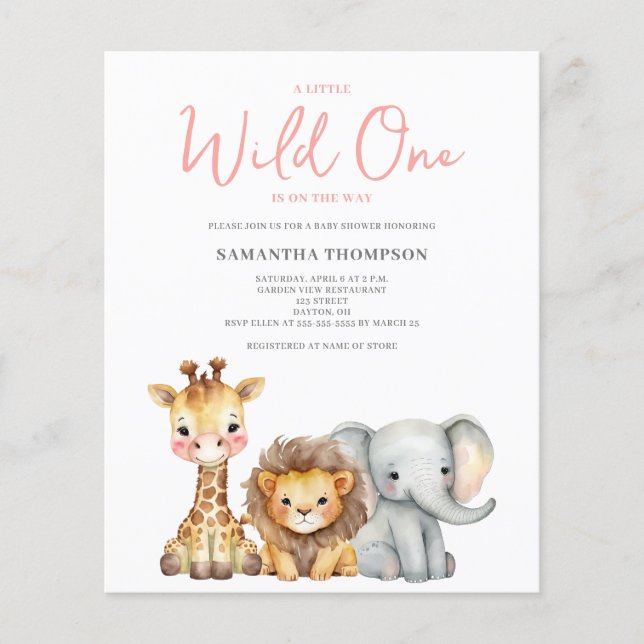 Budget Wild One Safari Baby Shower Invitation  (Front)
