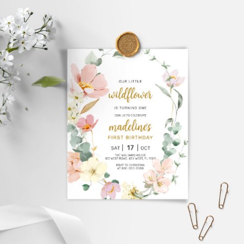 Budget Wildflower Baby 1st birthday Invitation