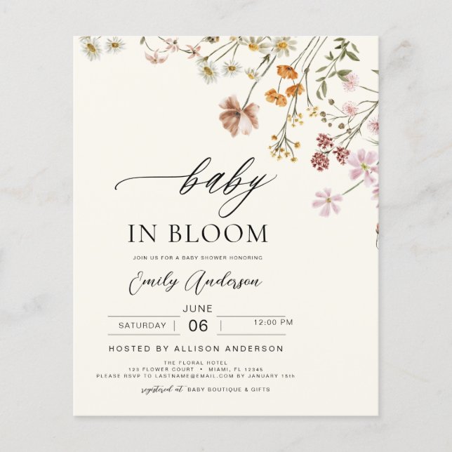 Budget Wildflower Baby in Bloom Invitation (Front)
