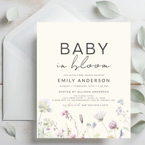 Wildflower Floral or wildflower baby shower invitation
