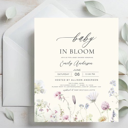 Wildflower Floral or wildflower baby shower invitation
