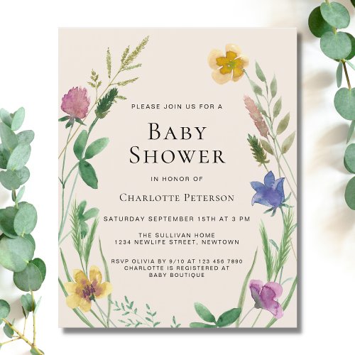 Budget Wildflower Baby Shower Invitation