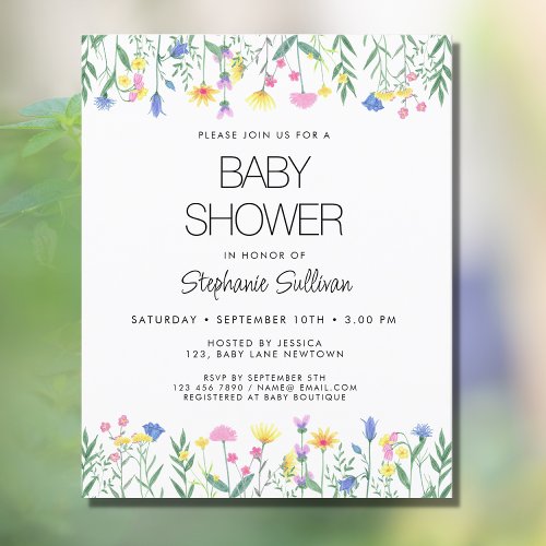 Budget Wildflower Baby Shower Invitation 