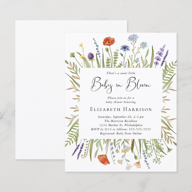 Budget Wildflower Baby Shower Invitation (Front/Back)