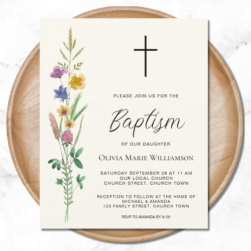 Budget Wildflower Baptism Invitation 