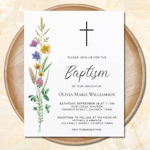 Budget  Wildflower Baptism Invitation 
