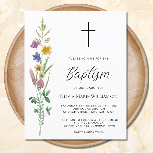 Budget  Wildflower Baptism Invitation 