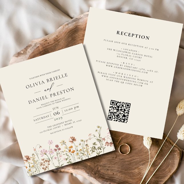 Budget Wildflower Beige All in One QR Code Wedding (Creator Uploaded)