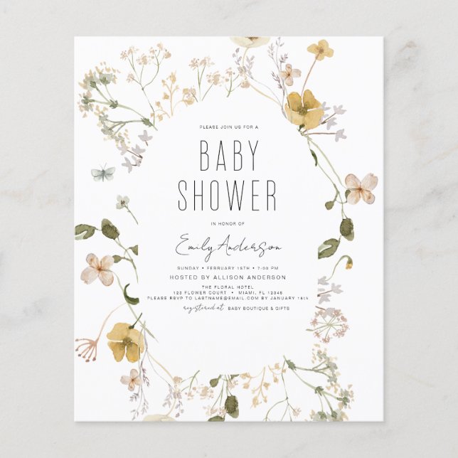 Budget Wildflower Boho Baby Shower Elegant Modern (Front)