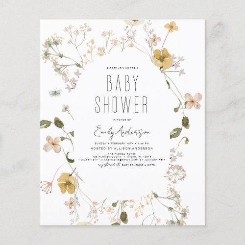 Budget Wildflower Boho Baby Shower Elegant Modern Flyer