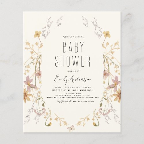 Budget Wildflower Boho Baby Shower Elegant Modern Flyer