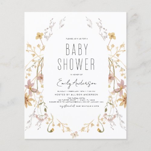 Budget Wildflower Boho Baby Shower Elegant Modern Flyer