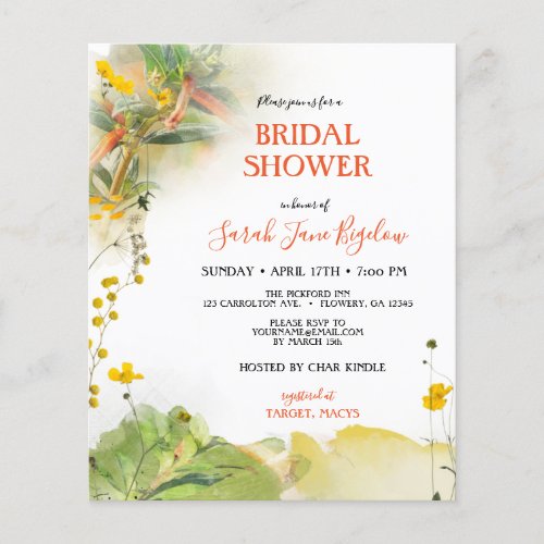 Budget Wildflower Boho Bridal Shower Flyer